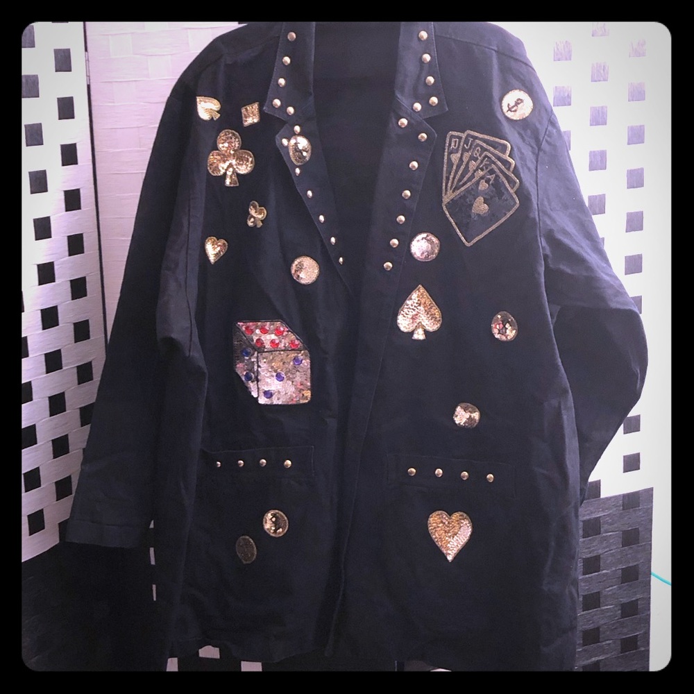 Vintage Black Denim Oversized Sequined Jacket